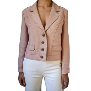 CAbi‎ Cropped Blazer Women Size XS Light Pink Textured 4-Button Classic Chic